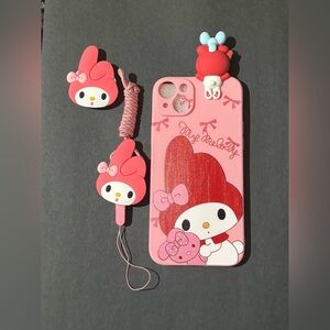 Hello Kitty Pink and Red Phone Case with Accessories